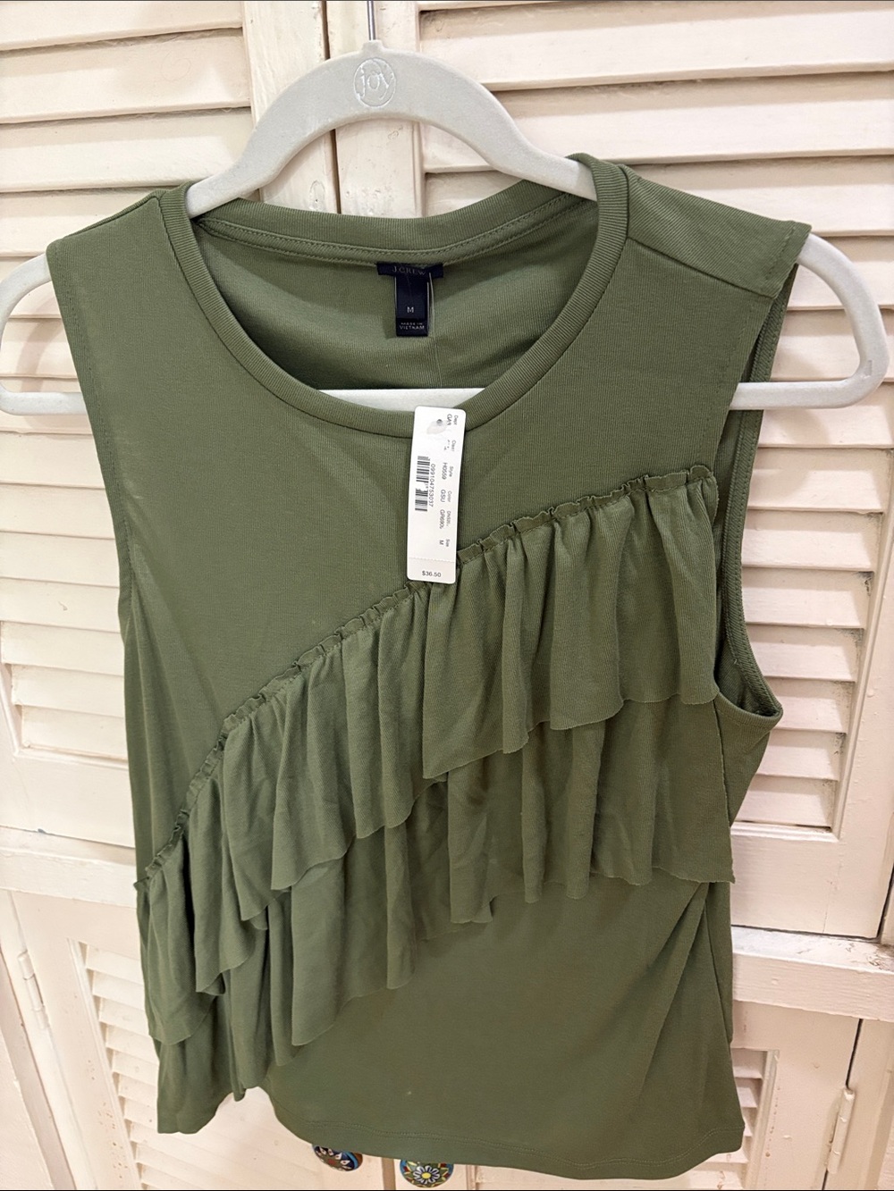 J. Crew Olive Green Ruffle Sleeveless Tank